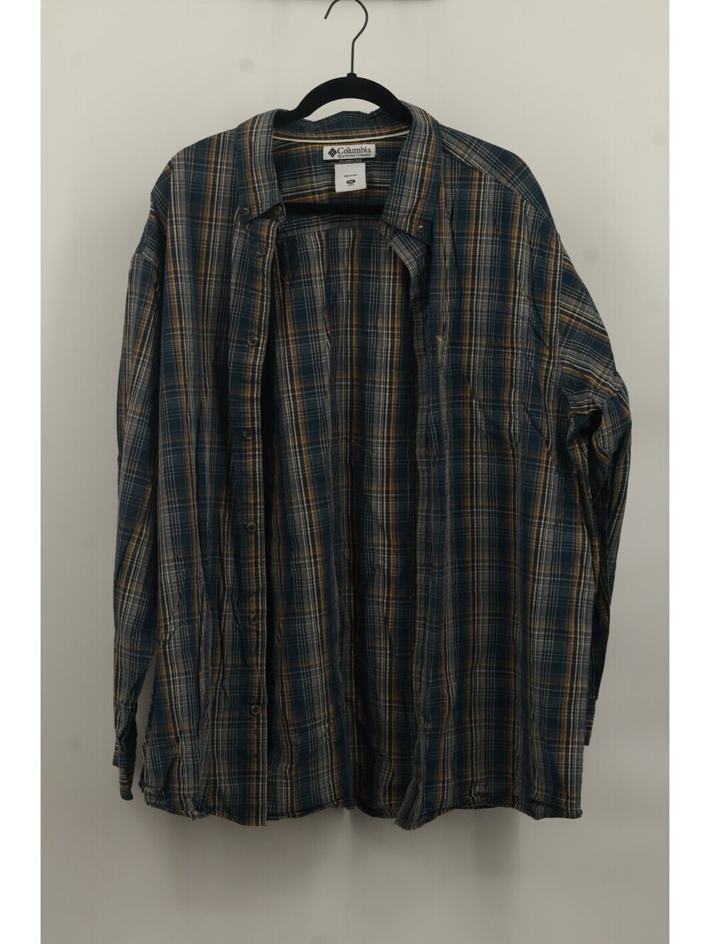 Columbia Men’s Multi Plaid Shirt XXL Long Sleeve Collared Button Down Rip Tear